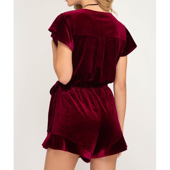 Surplice Velvet Romper - Picture 2 of 3